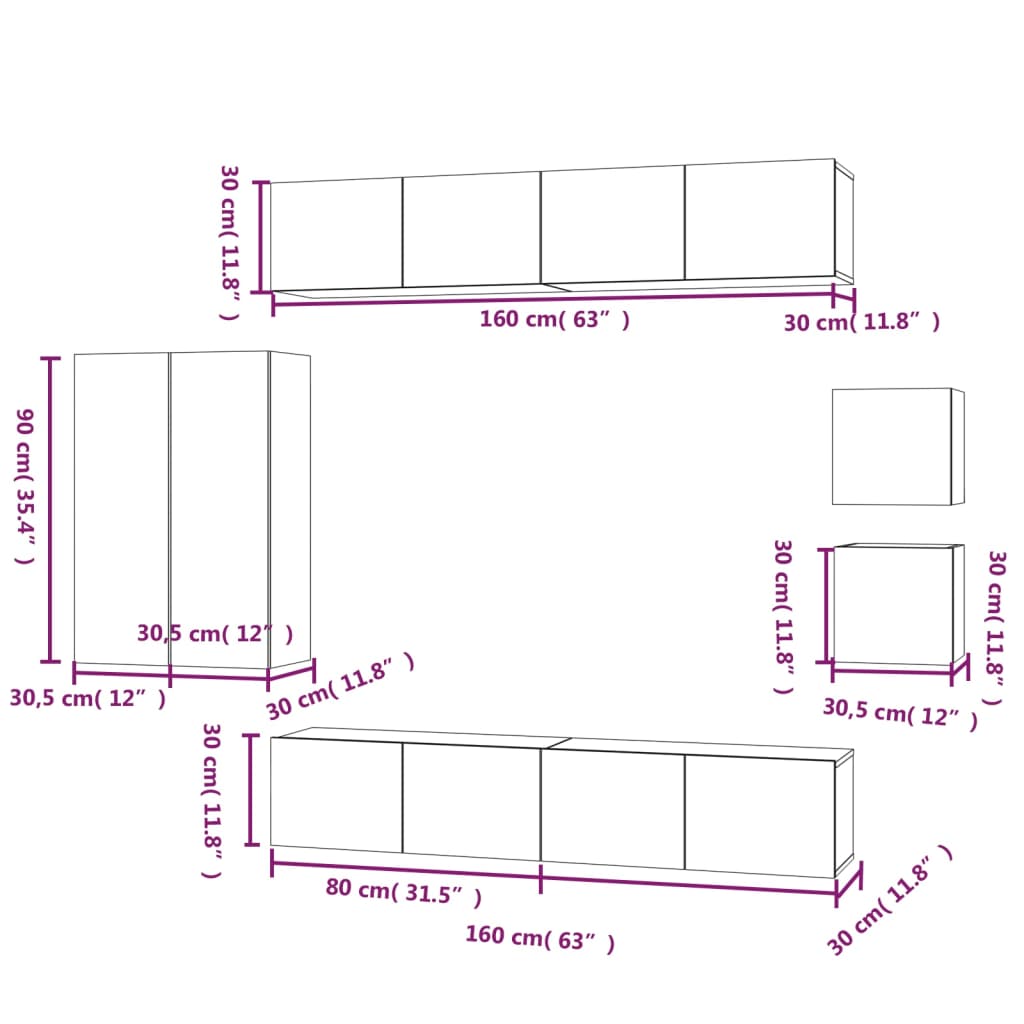 8-tlg. TV-Schrank-Set Hochglanz-Weiß Holzwerkstoff