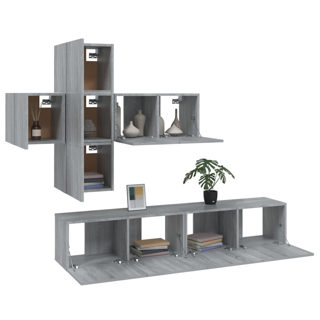 7-tlg. TV-Schrank-Set Grau Sonoma Holzwerkstoff