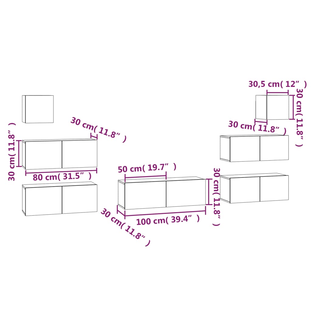 7-tlg. TV-Schrank-Set Hochglanz-Weiß Holzwerkstoff