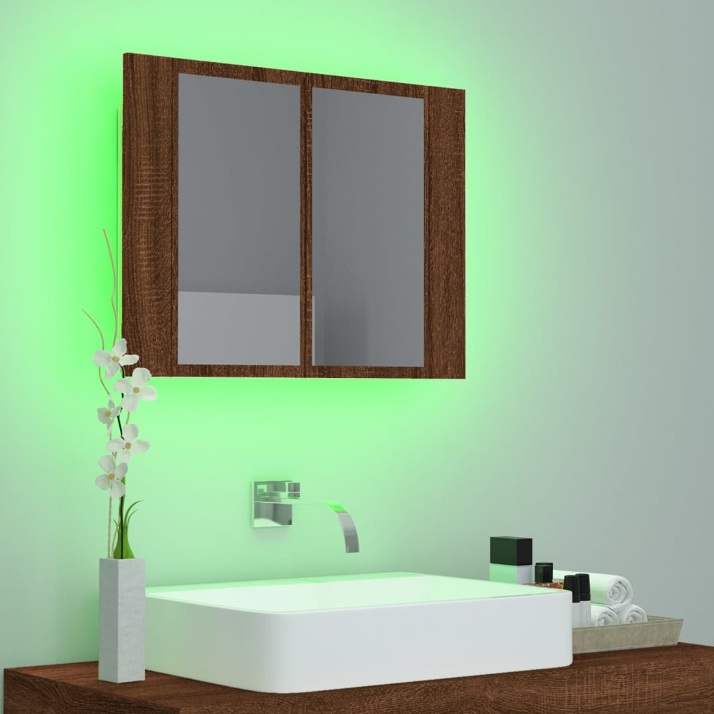 LED-Spiegelschrank Braun Eichen-Optik 60x12x45 cm Holzwerkstoff