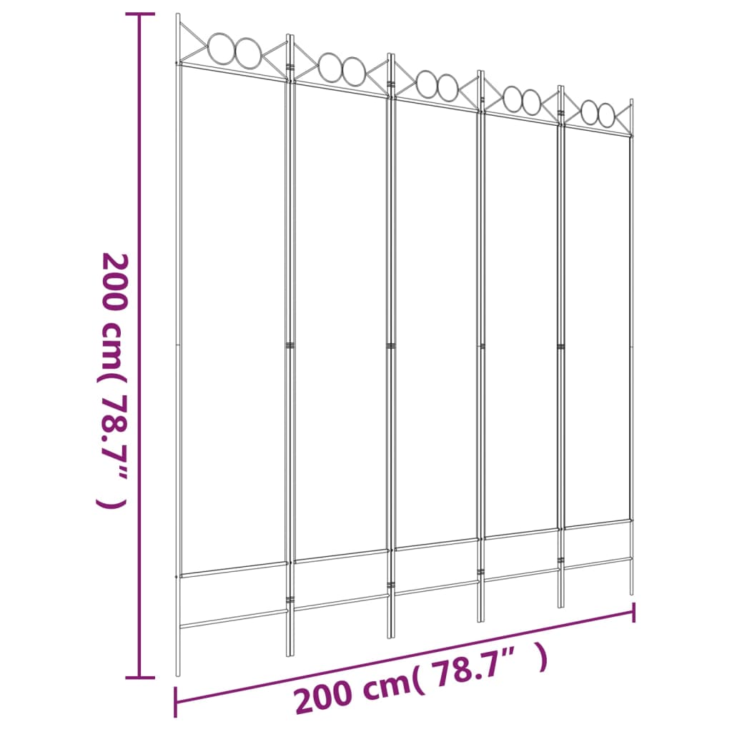 5-tlg. Paravent Weiß 200x200 cm Stoff