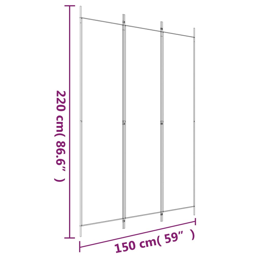 3-tlg. Paravent Weiß 150x220 cm Stoff