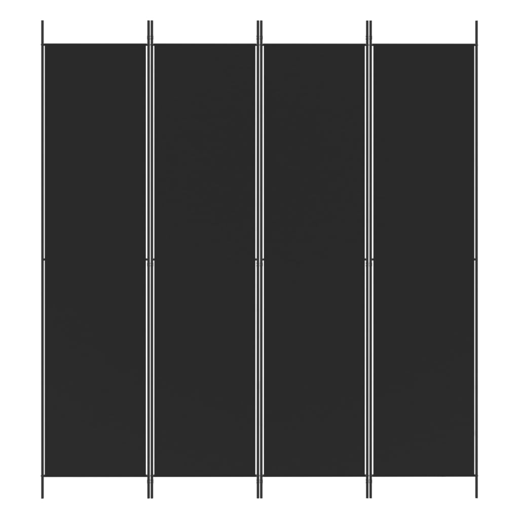 4-tlg. Paravent Schwarz 200x220 cm Stoff