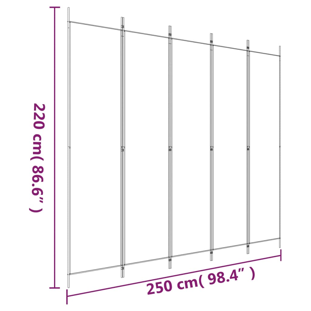 5-tlg. Paravent Weiß 250x220 cm Stoff