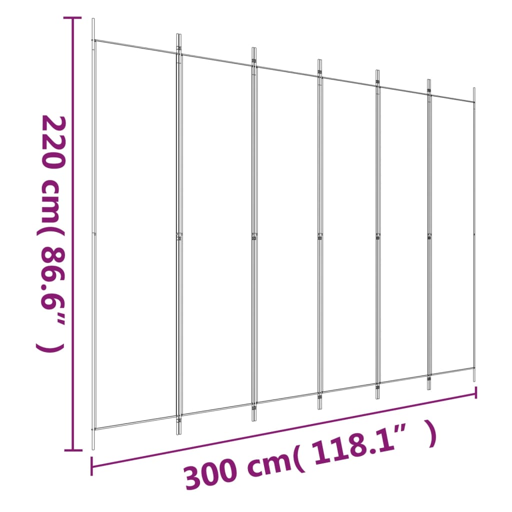 6-tlg. Paravent Weiß 300x220 cm Stoff