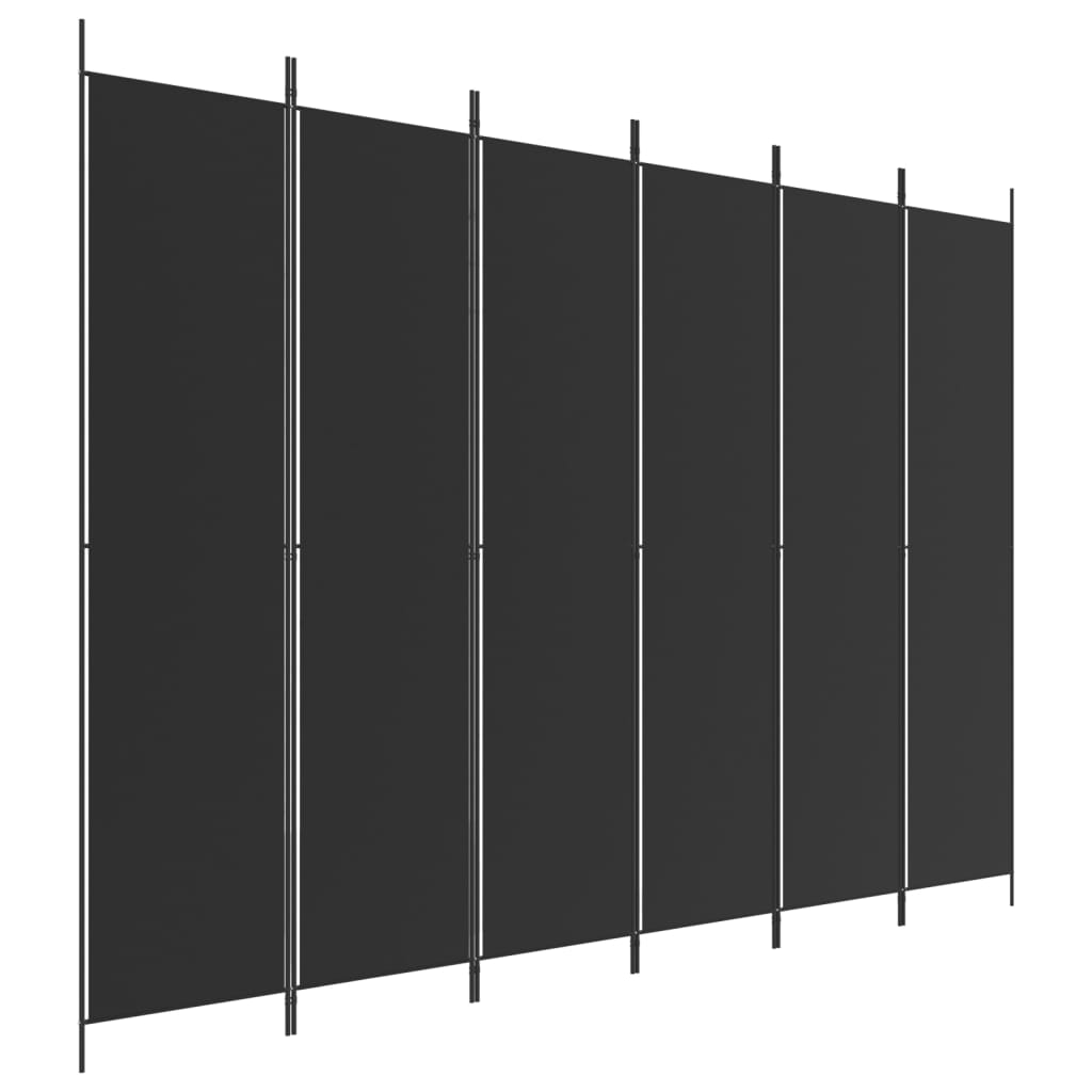 6-tlg. Paravent Schwarz 300x220 cm Stoff