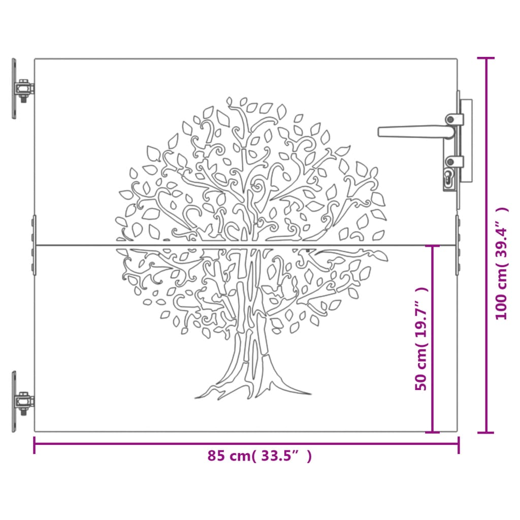 Gartentor 85x100 cm Cortenstahl Baum-Design