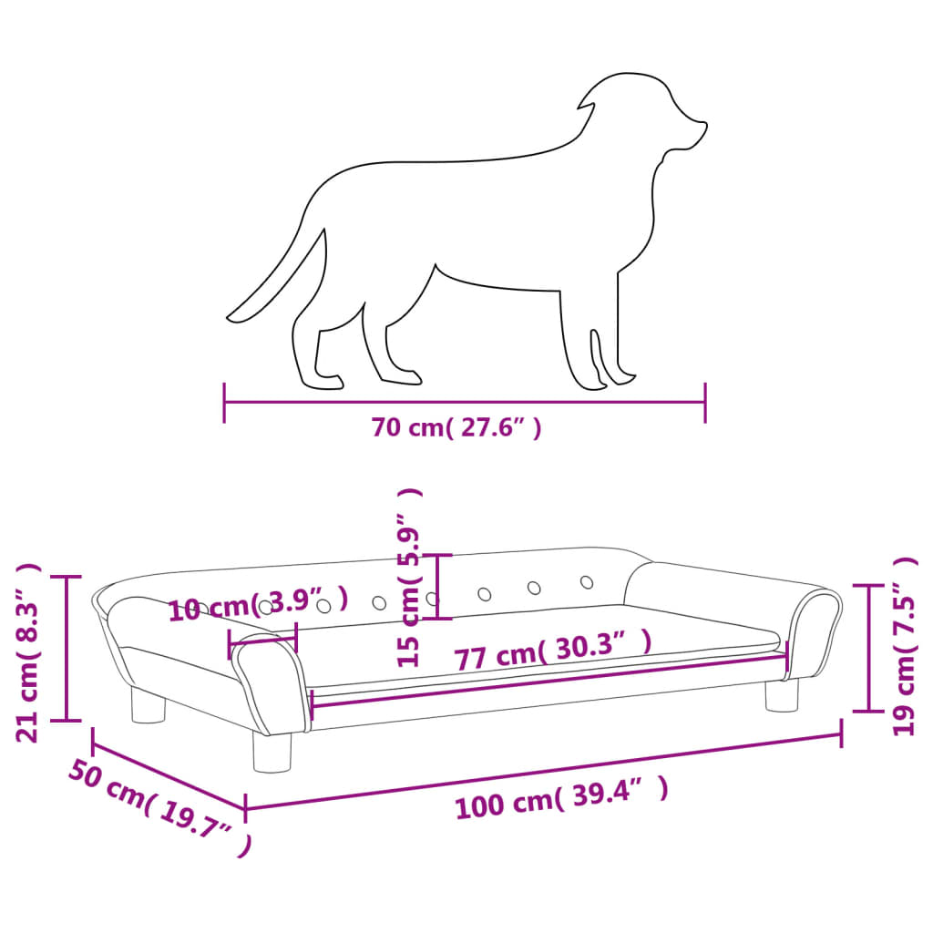 Hundebett Dunkelgrau 100x50x21 cm Samt