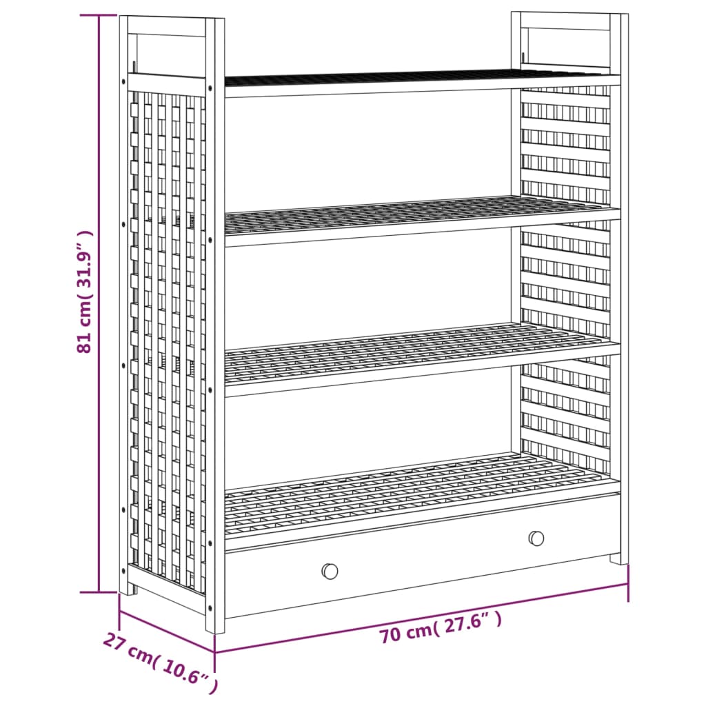 Schuhregal mit Schublade 70x27x81 cm Massivholz Nussbaum