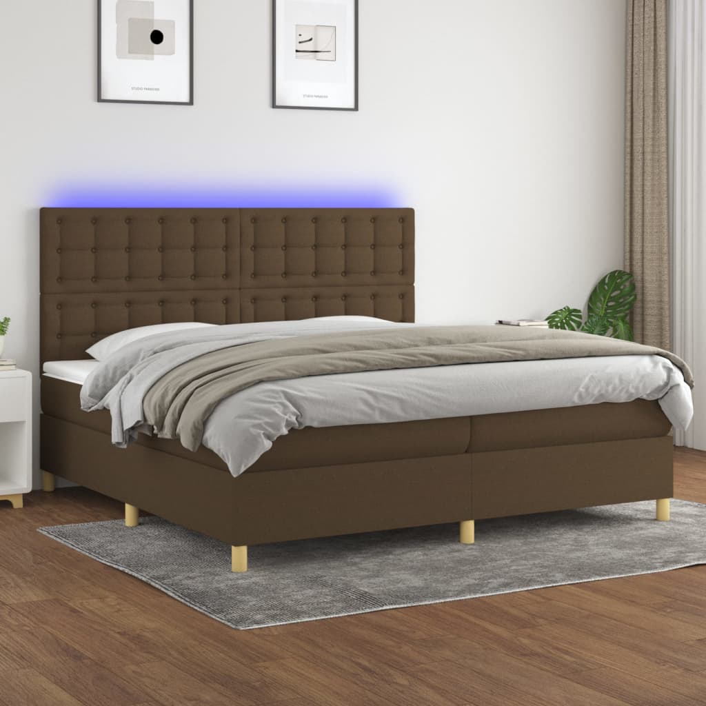 Boxspringbett mit Matratze & LED Dunkelbraun 200x200 cm Stoff