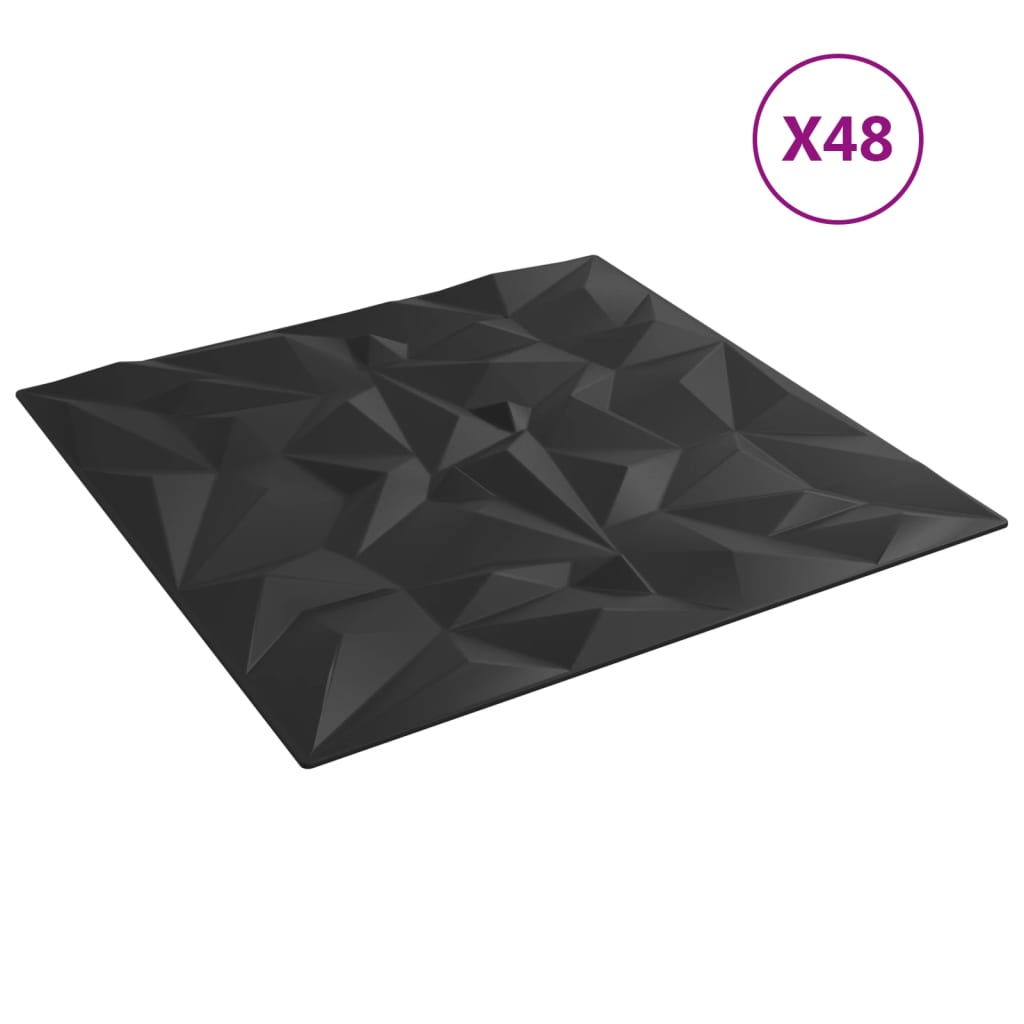 Wandpaneele 48 Stk. Schwarz 50x50 cm XPS 12 m² Amethyst