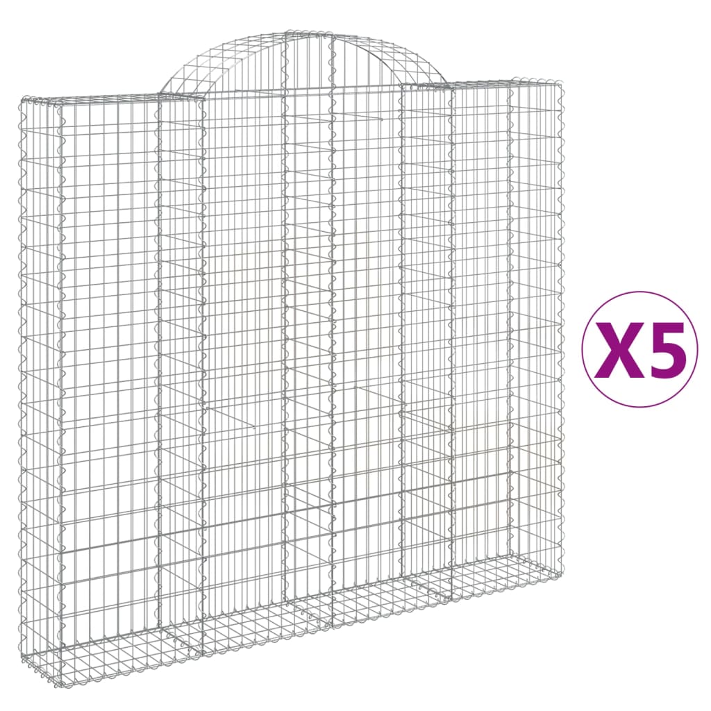 Gabionen mit Hochbogen 5 Stk. 200x30x180/200cm Verzinktes Eisen