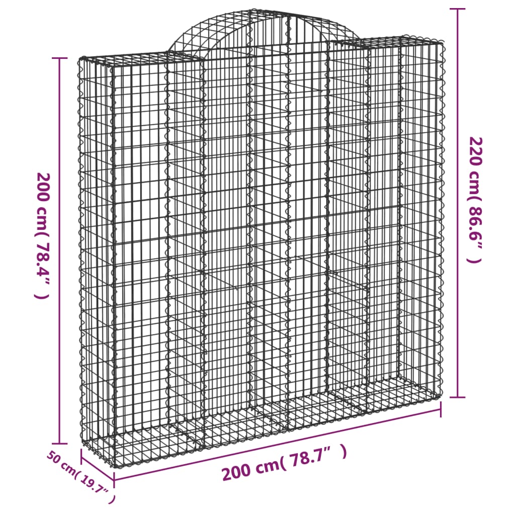 Gabionen mit Hochbogen 15Stk. 200x50x200/220cm Verzinktes Eisen