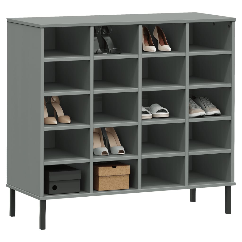 Schuhregal OSLO mit Metallbeinen Grau 95x35x86 cm Massivholz