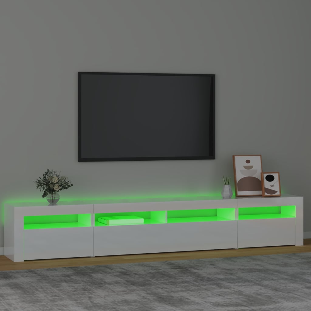 TV-Schrank mit LED-Leuchten Hochglanz-Weiß 240x35x40 cm