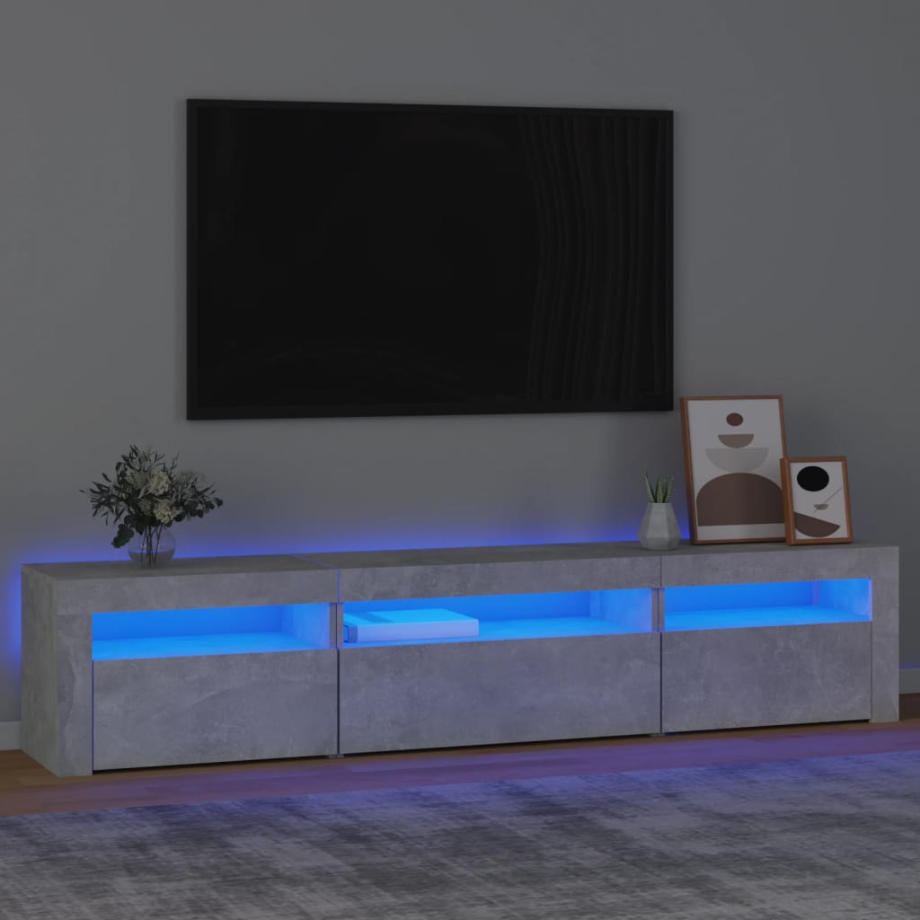 TV-Schrank mit LED-Leuchten Betongrau 195x35x40 cm