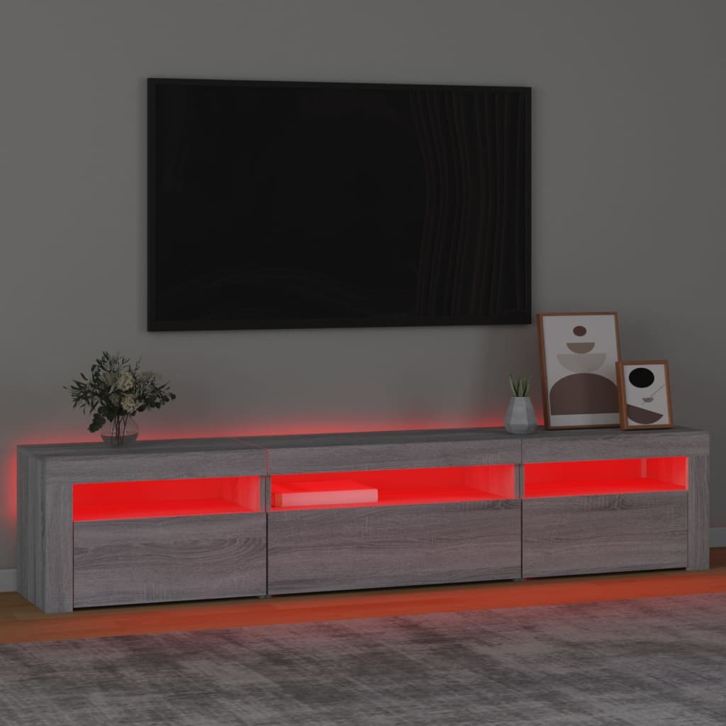 TV-Schrank mit LED-Leuchten Grau Sonoma 195x35x40 cm