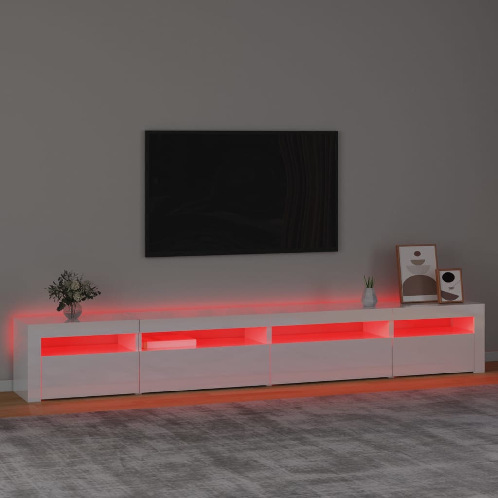 TV-Schrank mit LED-Leuchten Hochglanz-Weiß 270x35x40 cm