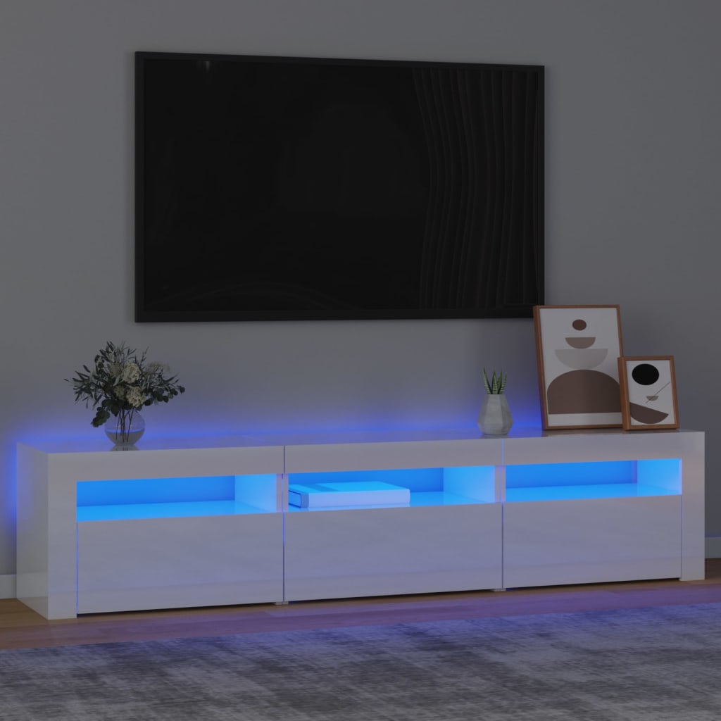 TV-Schrank mit LED-Leuchten Hochglanz-Weiß 180x35x40 cm