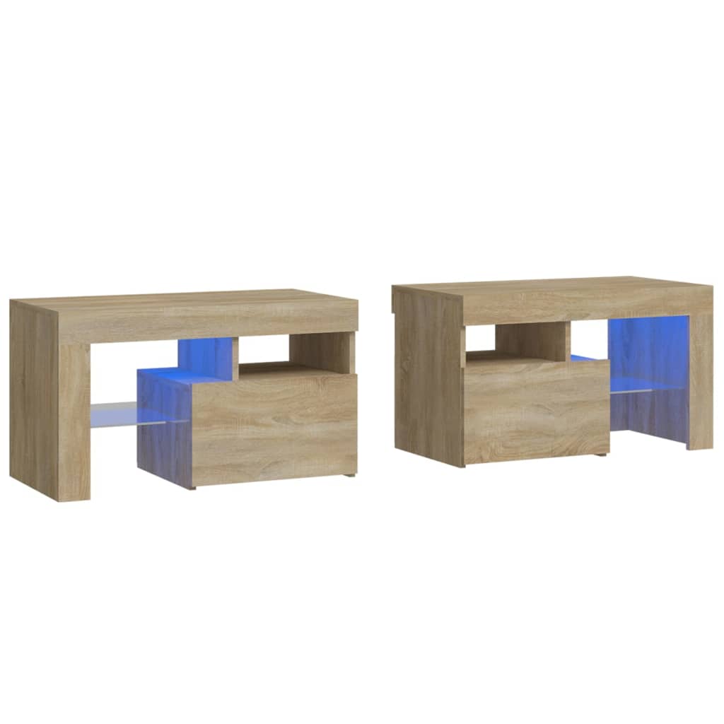 Nachttische 2 Stk. mit LED-Leuchten Sonoma-Eiche 70x36,5x40 cm