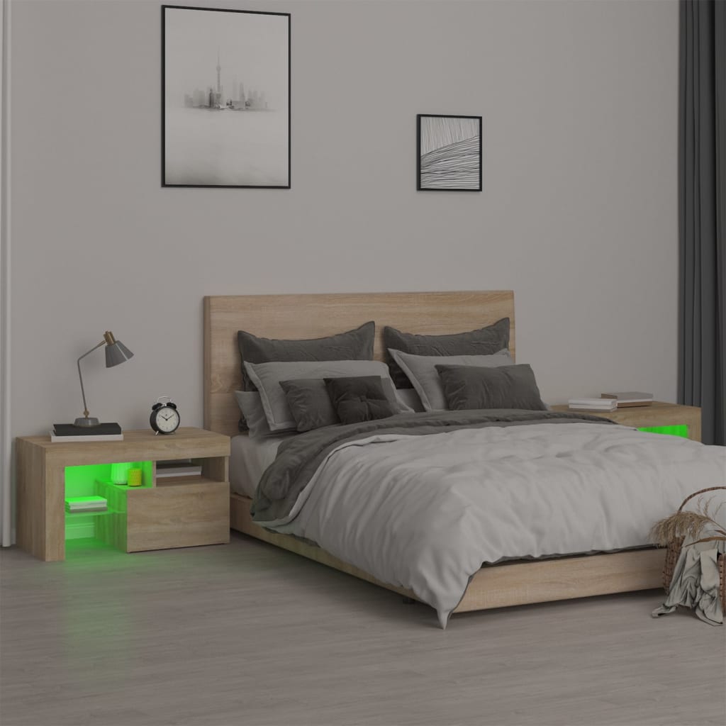 Nachttische 2 Stk. mit LED-Leuchten Sonoma-Eiche 70x36,5x40 cm