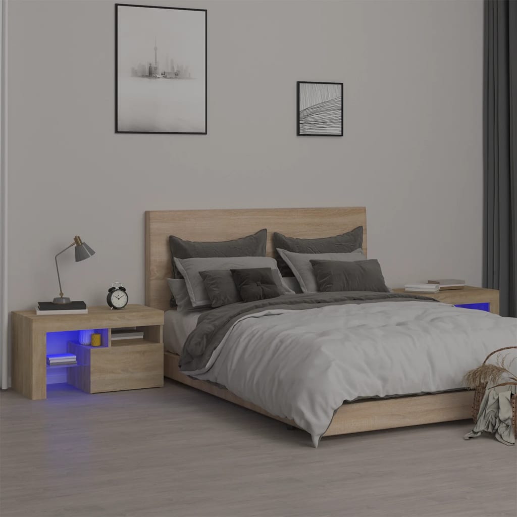 Nachttische 2 Stk. mit LED-Leuchten Sonoma-Eiche 70x36,5x40 cm