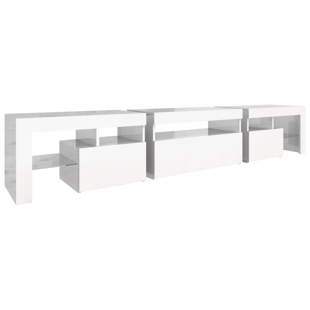 TV-Schrank mit LED-Leuchten Hochglanz-Weiß 215x36,5x40 cm