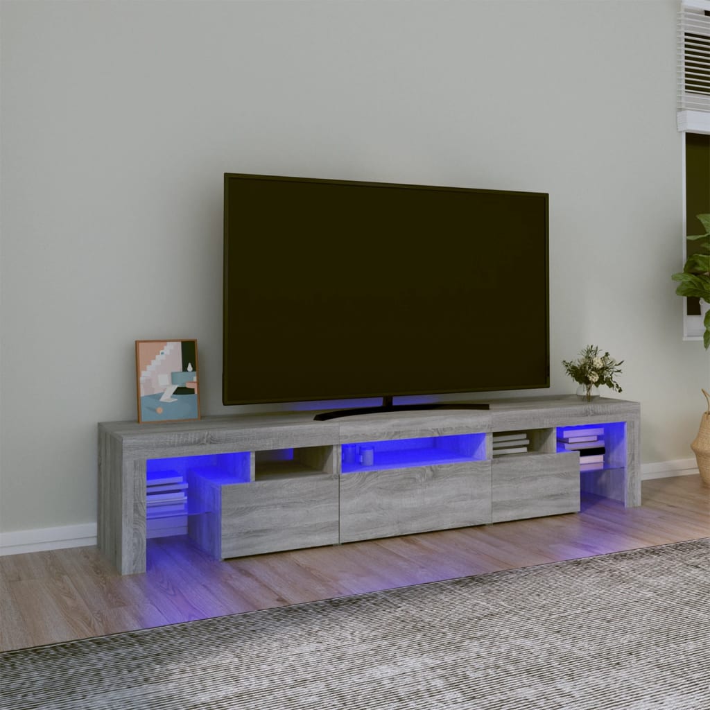 TV-Schrank mit LED-Leuchten Grau Sonoma 200x36,5x40 cm