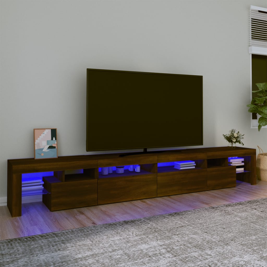 TV-Schrank mit LED-Leuchten Braun Eichen-Optik 260x36,5x40 cm