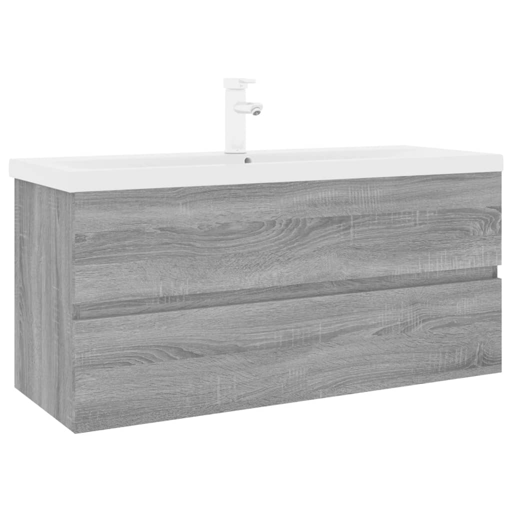 Waschbeckenschrank mit Einbaubecken Grau Sonoma Holzwerkstoff