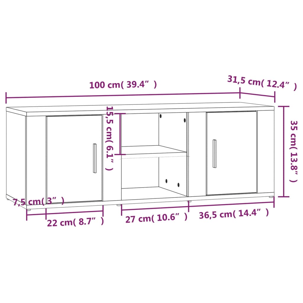 TV-Schrank Weiß 100x31,5x35 cm Holzwerkstoff