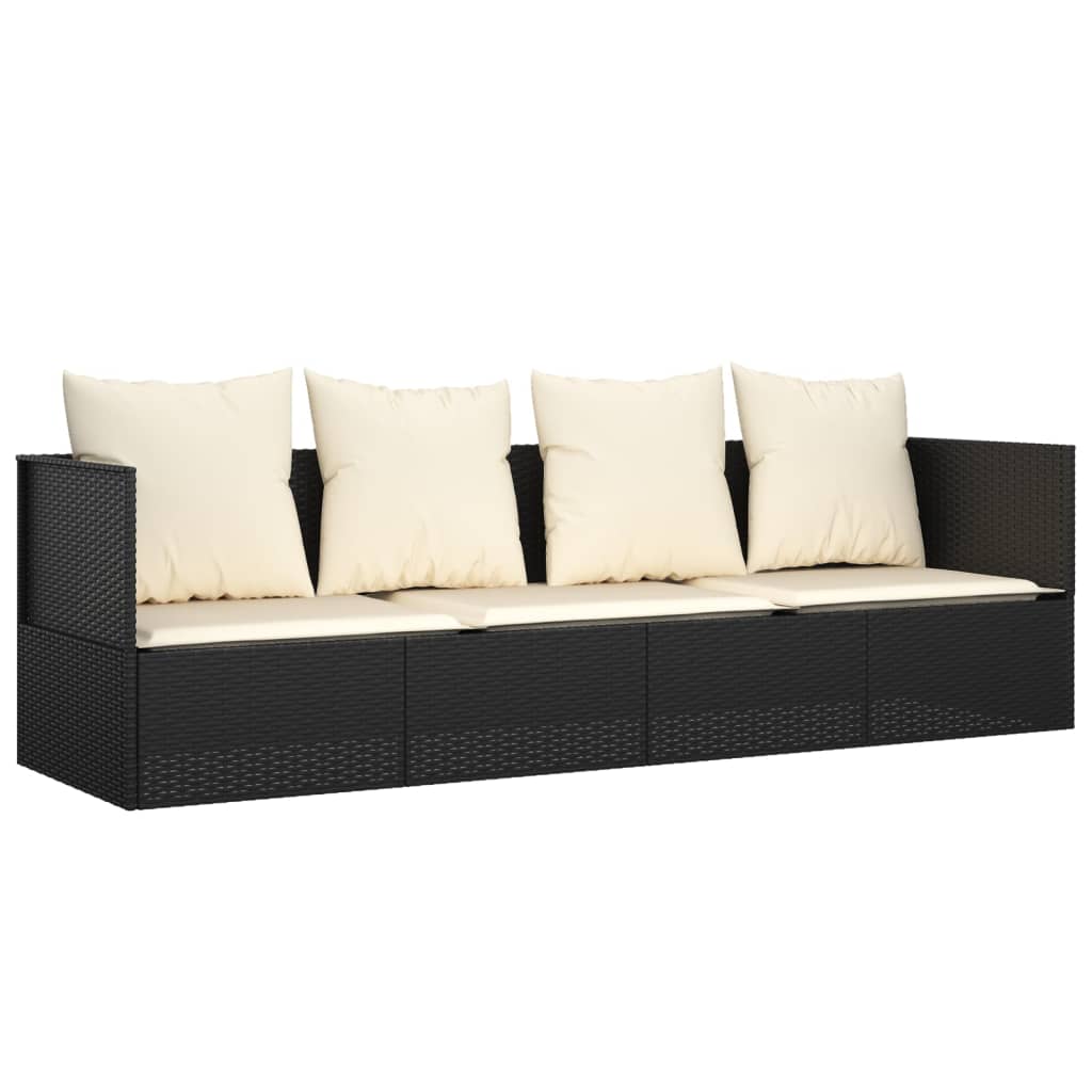 Outdoor-Loungebett mit Kissen Schwarz Poly Rattan