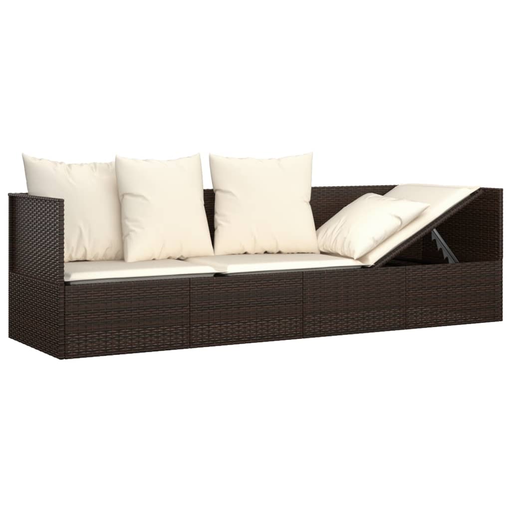 Outdoor-Loungebett mit Kissen Braun Poly Rattan