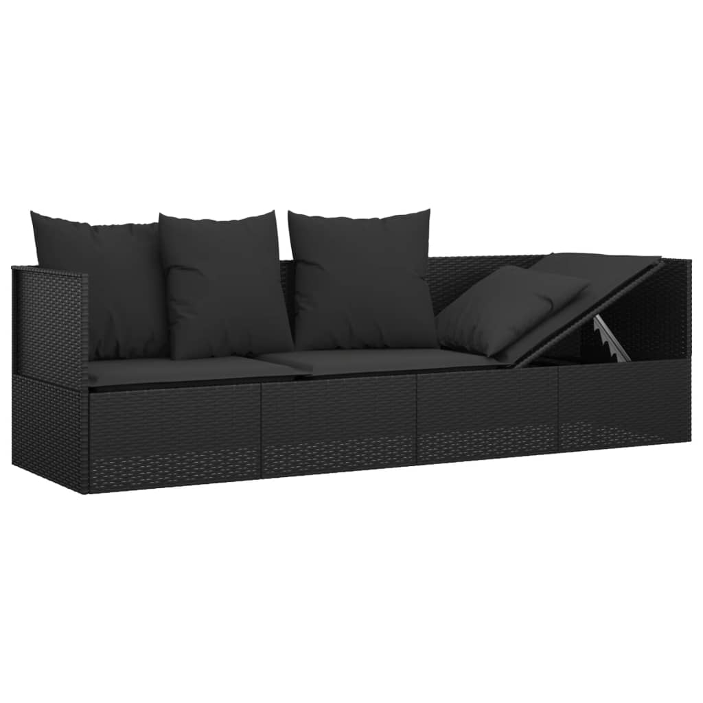 Outdoor-Loungebett mit Kissen Schwarz Poly Rattan