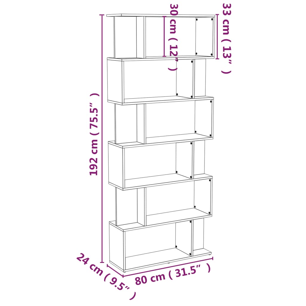 Bücherregal/Raumteiler Braun Eiche 80x24x192 cm Holzwerkstoff