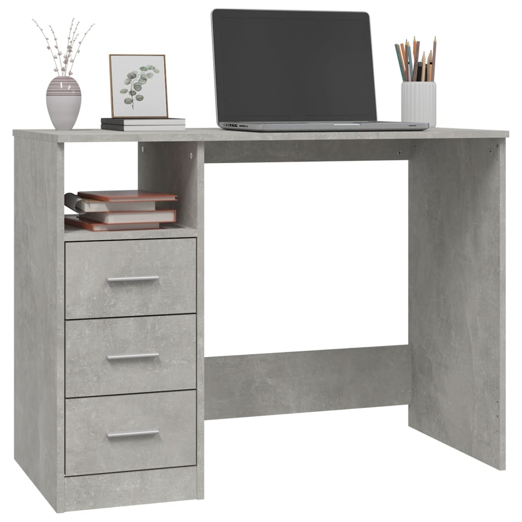 Schreibtisch mit Schubladen Betongrau 102x50x76cm Holzwerkstoff