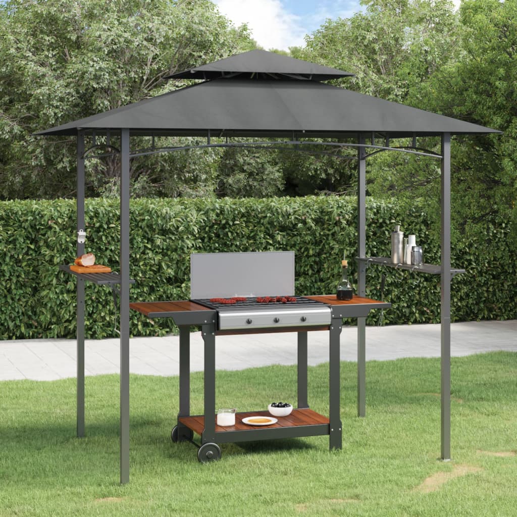 Grillpavillon mit Seitenregalen Anthrazit 240x150x243 cm Stahl