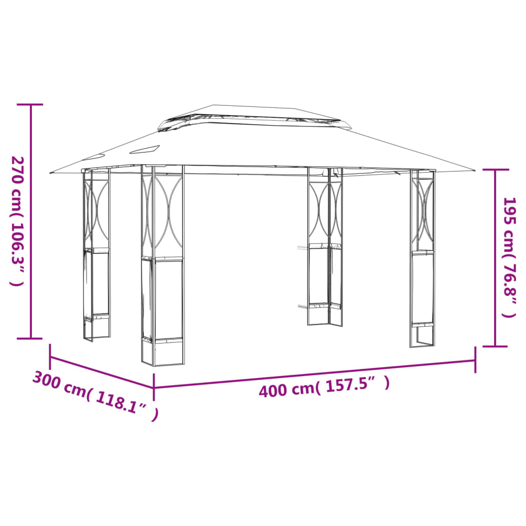 Pavillon mit Dach Anthrazit 400x300x270 cm Stahl