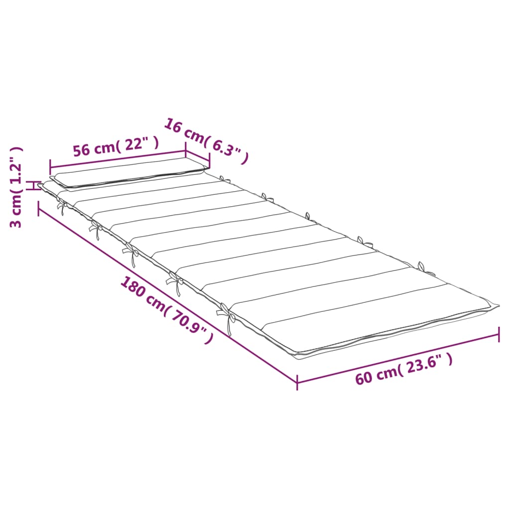 Sonnenliegen-Auflage Grau 180x60x3 cm Oxford-Gewebe