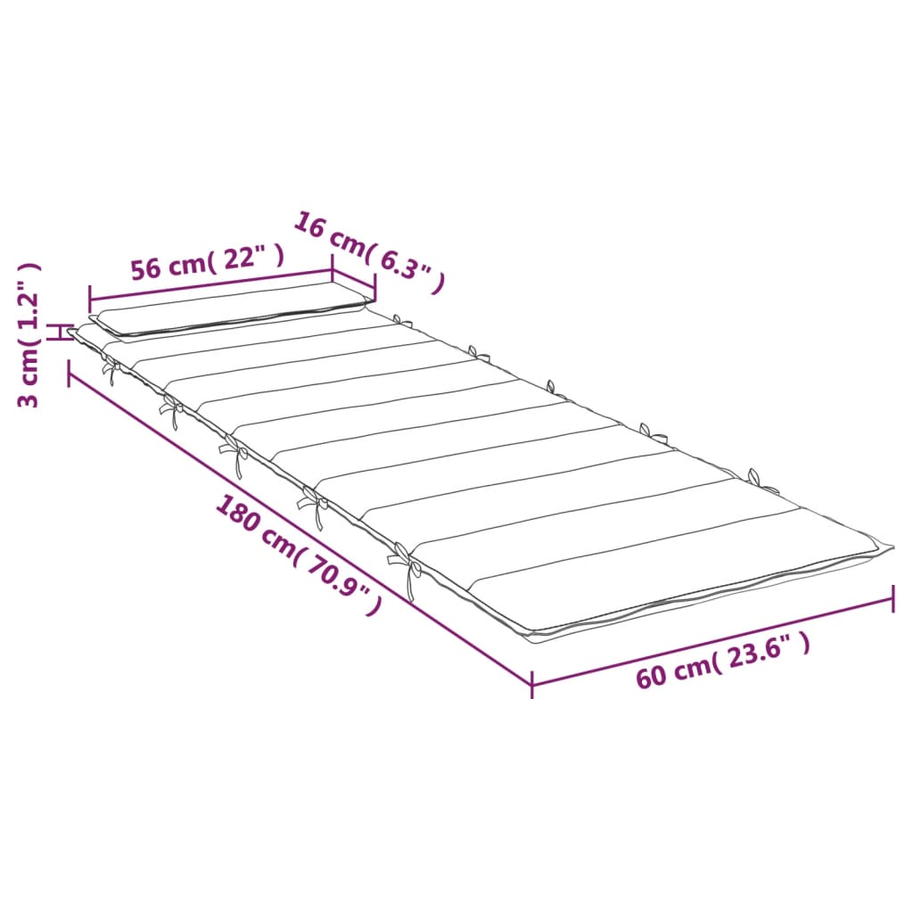 Sonnenliegen-Auflage Schwarz 180x60x3 cm Oxford-Gewebe