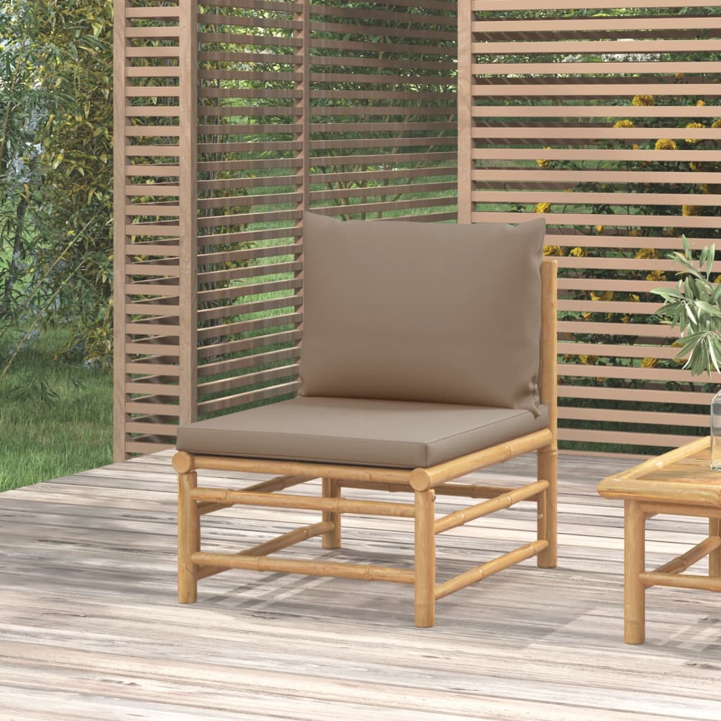 Garten-Mittelsofa mit Taupe Kissen Bambus