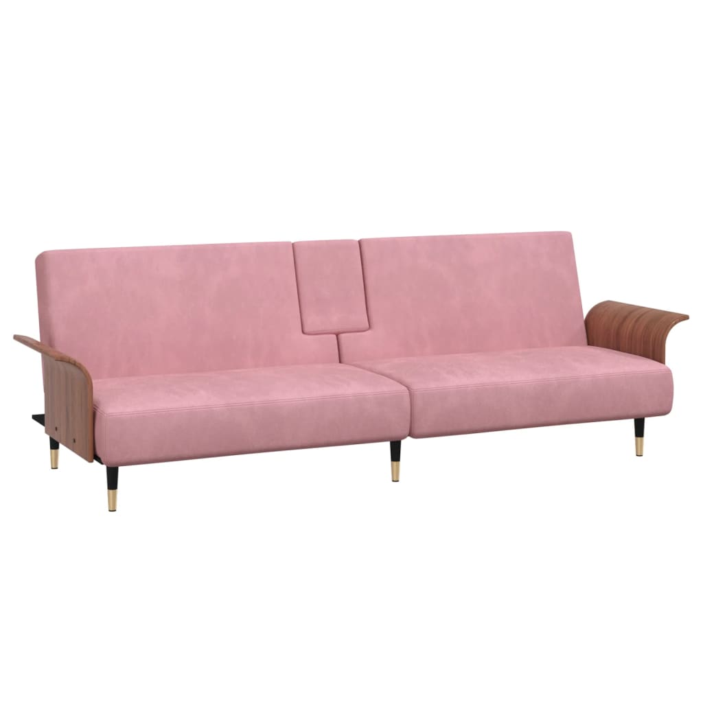 Schlafsofa mit Getränkehaltern Rosa Samt