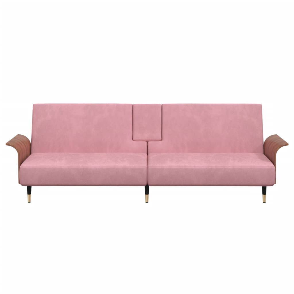 Schlafsofa mit Getränkehaltern Rosa Samt