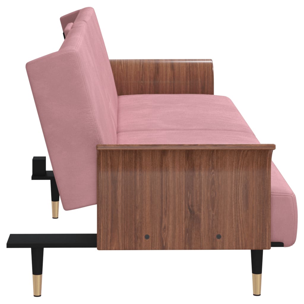 Schlafsofa mit Getränkehaltern Rosa Samt