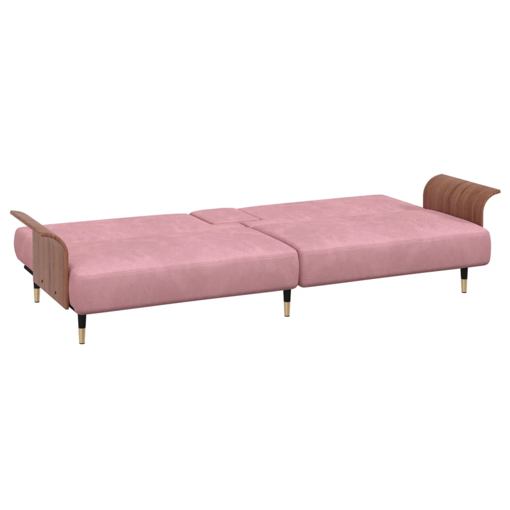 Schlafsofa mit Getränkehaltern Rosa Samt