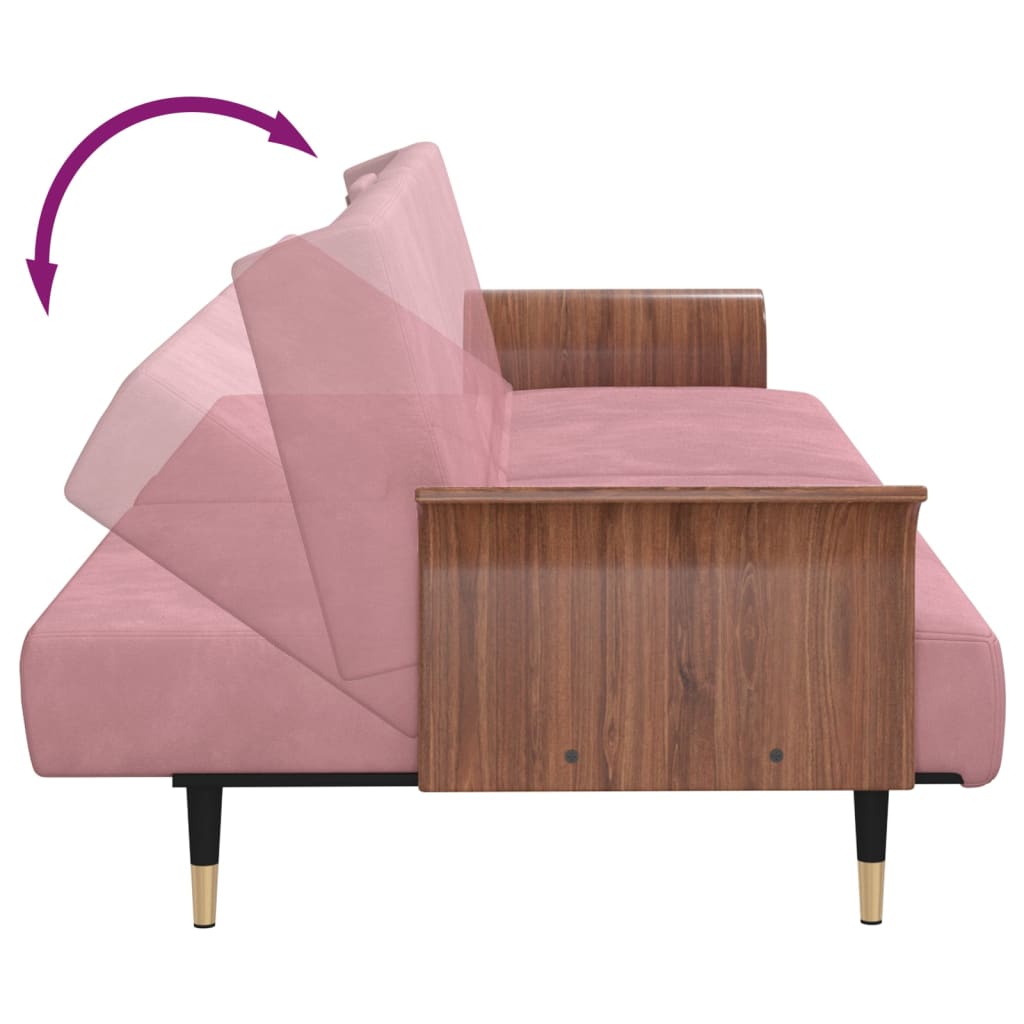 Schlafsofa mit Getränkehaltern Rosa Samt