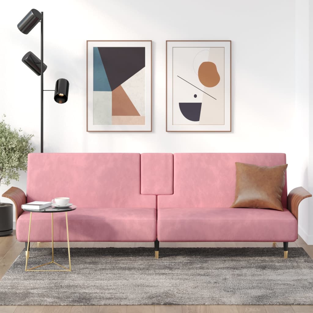 Schlafsofa mit Getränkehaltern Rosa Samt