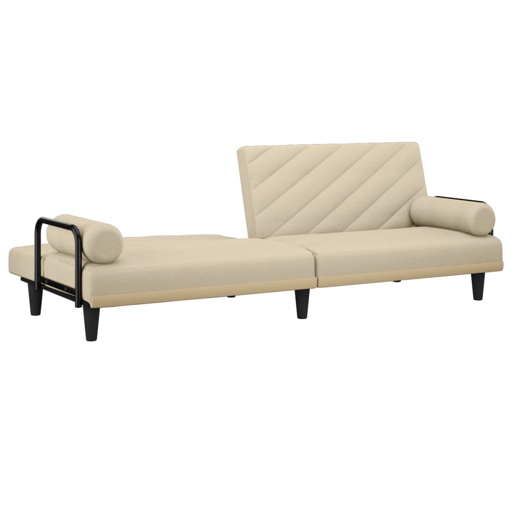 Schlafsofa mit Armlehnen Creme Stoff