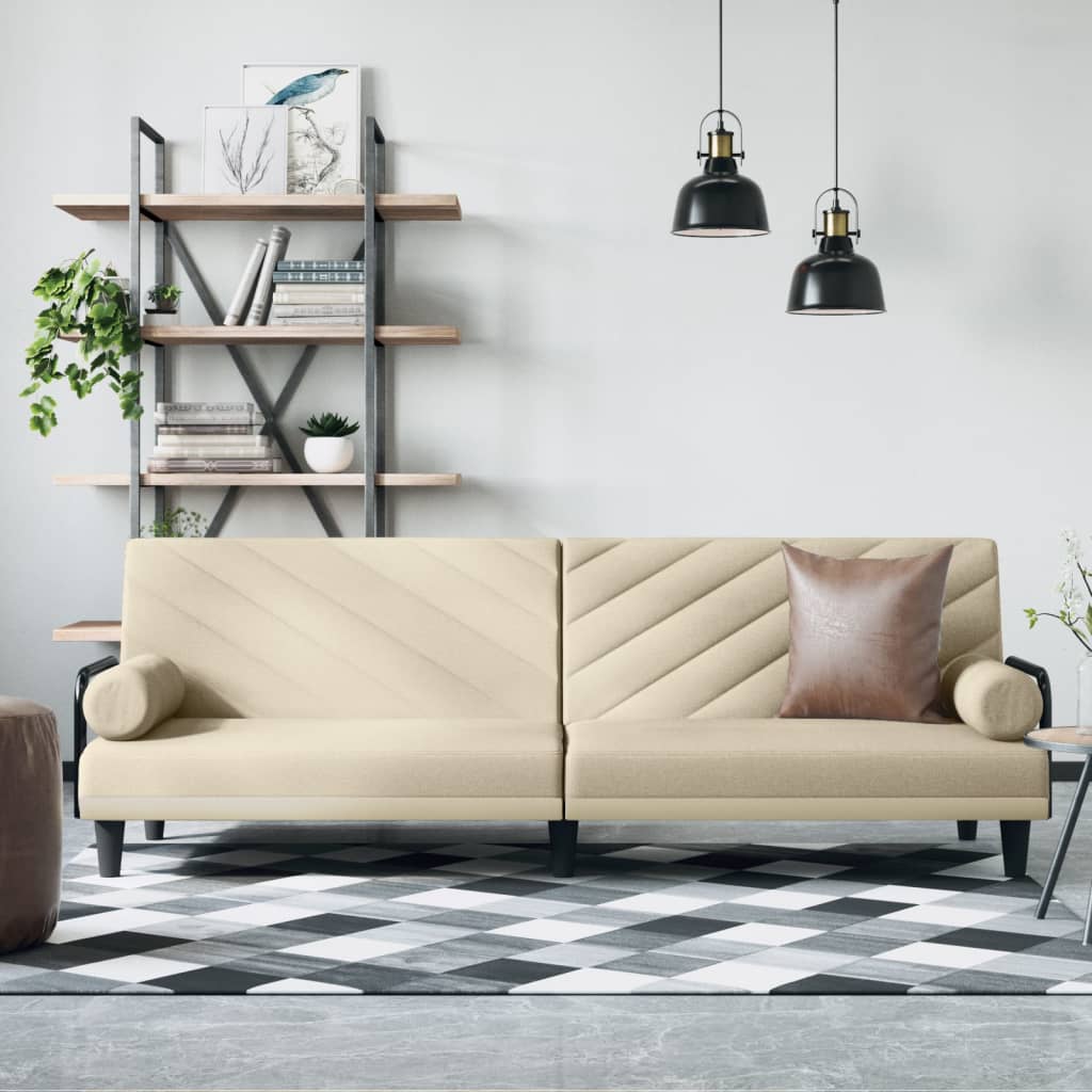 Schlafsofa mit Armlehnen Creme Stoff