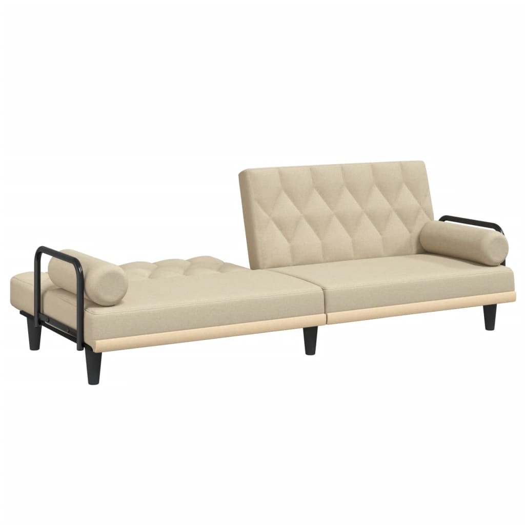 Schlafsofa mit Armlehnen Creme Stoff